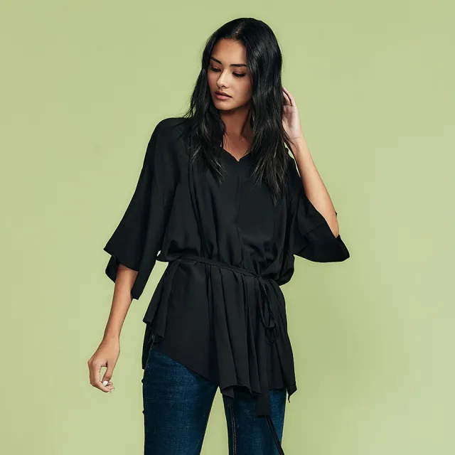 【ICHE 衣哲】Cop.Copine 綁帶寬袖垂墜鬆弛感百搭造型上衣(兩穿-兩色)