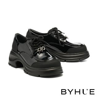 【BYHUE】簡約紳士異材質綁帶軟芯厚底鞋(黑)
