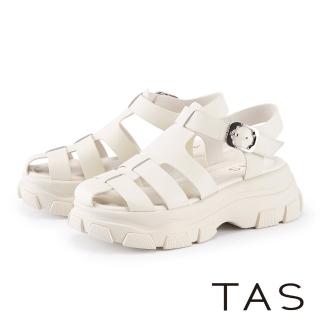【TAS】革編織漁夫厚底涼鞋(米白)