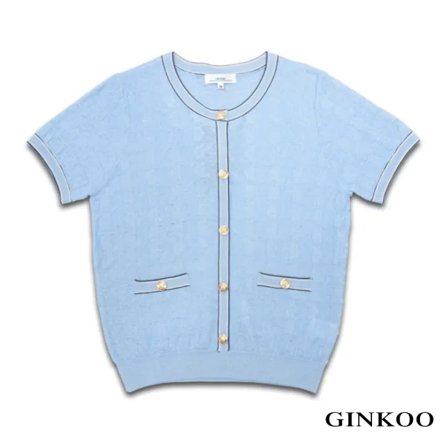 【GINKOO 俊克】前口袋圓領金蔥上衣