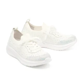 【BYHUE】率性時尚晶鑽飛織綁帶軟芯厚底休閒鞋(白)
