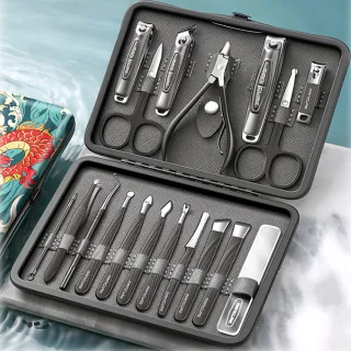 【SAMPA】甲溝炎指甲鉗套裝18件組 不鏽鋼指甲刀甲修腳工具 死皮剪 臉部護理 鼻毛剪 粉刺針  指甲剪 剪指甲