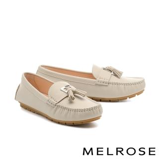 【MELROSE】美樂斯 復古百搭純色流蘇全真皮樂福平底鞋(灰)