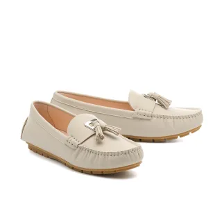 【MELROSE】美樂斯 復古百搭純色流蘇全真皮樂福平底鞋(灰)