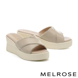 【MELROSE】美樂斯 率性時尚晶鑽交叉寬頻羊皮厚底拖鞋(米)