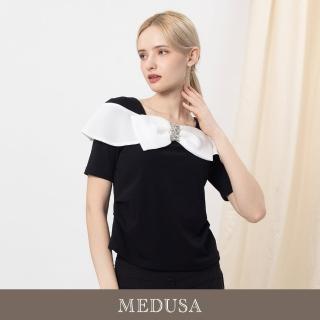 【MEDUSA 曼度莎】現貨-法式大蝴蝶結典雅黑色上衣（M-XL）｜優雅上衣 女短袖上衣 氣質穿搭(601-5030A)