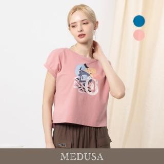 【MEDUSA 曼度莎】現貨-撞色抽象塗鴉造型領口T恤 - 2色（M-XL）｜女休閒上衣 短袖T恤 夏季穿搭(601-32101)