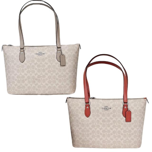 【COACH】Gallery新款 新色 大款皮革托特包側肩包(新款奶茶/奶茶拚橘 贈原廠紙袋)