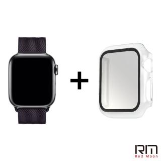 【RedMoon】Apple Watch Ultra2/Ultra/9/8/7 41/45/49m 米蘭磁吸錶帶+PC全包覆雙料防摔錶殼(Series9/8/7)