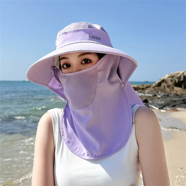 【LEEHER】女生/防曬帽/遮臉遮陽帽/大帽簷/遮陽帽/披肩遮陽帽/韓版防曬帽帶馬尾孔/透氣/沙灘帽/