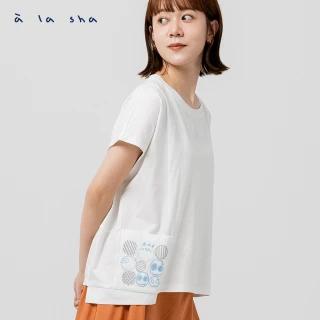 【a la sha】家族印花剪接連袖T