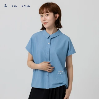【a la sha】蘋果貓口袋無袖仿牛仔襯衫