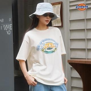 【Dickies】男女款奶油色純棉胸前風景圖案Logo印花設計休閒短袖T恤｜DK0A88AWC10
