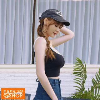 【EASY SHOP】短今同款-Banana Pie-BRA TOP方領後腰交叉涼感背心(黑)