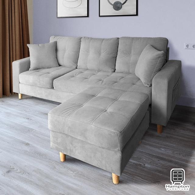 【Hampton 漢汀堡】韋森特防潑水布面L型沙發(三人沙發/L型/腳椅可移動/布面沙發/防潑水)
