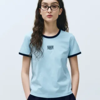 【MARITHE FRANCOIS GIRBAUD】官方旗艦 女版 經典LOGO領口撞色滾邊TEE MFG(天藍色)
