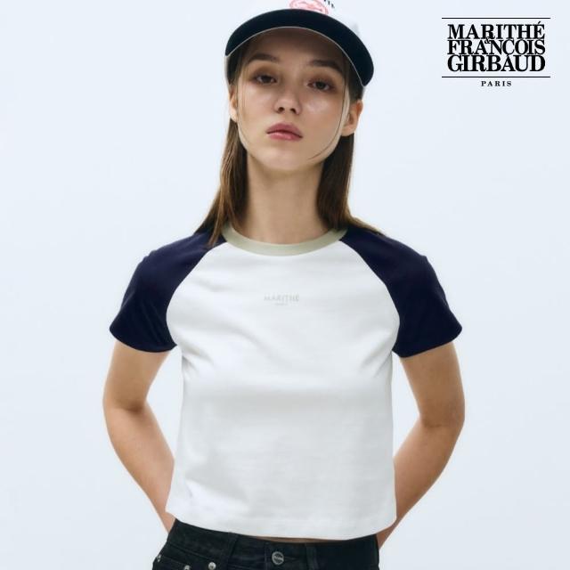 【MARITHE FRANCOIS GIRBAUD】官方旗艦 女版 常規LOGO撞色滾邊短版短袖上衣 MFG 女短袖 Tee(海軍藍)