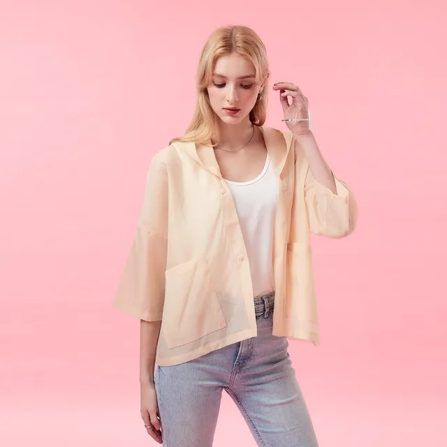 【ICHE 衣哲】Cop.Copine法式寬鬆連帽七分袖上衣外套