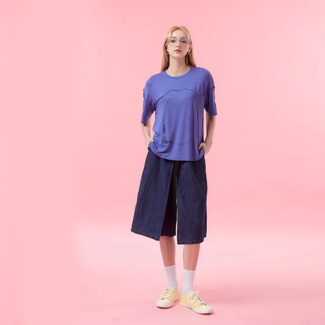 【ICHE 衣哲】Cop.Copine法式簡約手繪印花落肩造型上衣