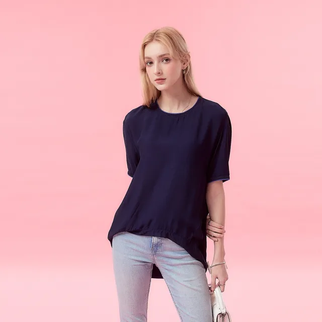 【ICHE 衣哲】Cop.Copine法式空氣感繭型設計連袖落肩前短後長五分袖造型上衣