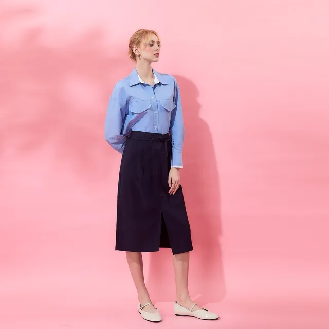 【ICHE 衣哲】Cop.Copine法式簡約前開衩綁帶鉛筆造型半長裙