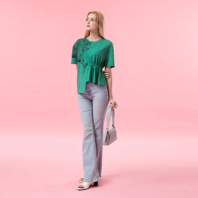 【ICHE 衣哲】Cop.Copine法式設計款抓褶鬆緊抽皺不規則超顯瘦造型上衣