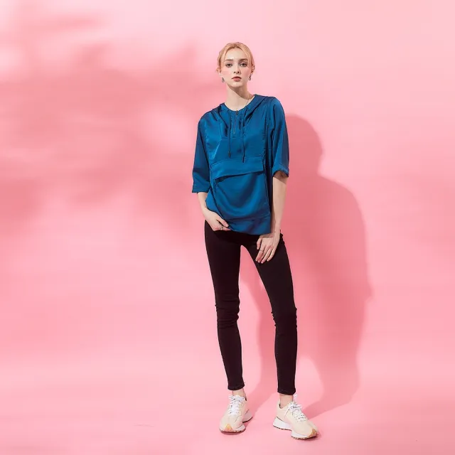 【ICHE 衣哲】Cop.Copine法式連帽附大口袋五分袖上衣