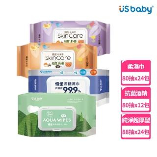 【US BABY 優生】超厚型濕紙巾80抽(柔濕巾24包/抗菌酒精濕巾12包 任選)