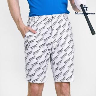 【Munsingwear】企鵝牌 男款白色滿版文字LOGO印花透氣涼感親膚舒適短褲 MGVL8503