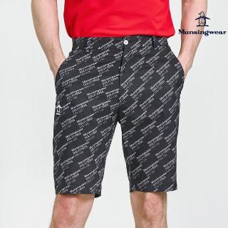 【Munsingwear】企鵝牌 男款黑色滿版文字LOGO印花透氣涼感親膚舒適短褲 MGVL8503