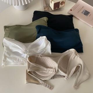 【D.studio】韓版無肩帶冰絲後背鏤空平口背心(帶胸墊免穿內衣小可愛女裝衣服小背心夏天運動背心 V407)