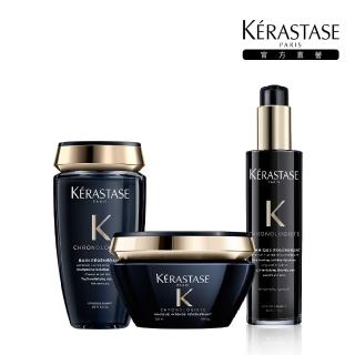 【KERASTASE 巴黎卡詩】黑鑽極萃逆時三步驟洗護組(洗髮精+髮膜+熱活精華)