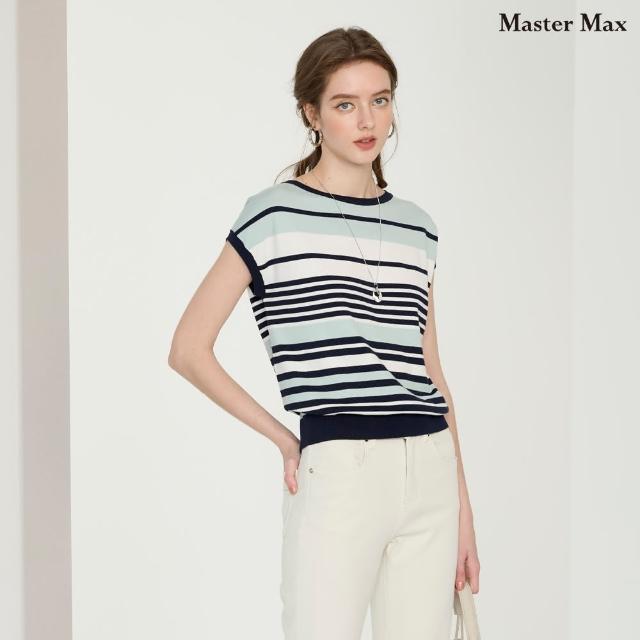 【Master Max】條紋拼接色塊休閒針織上衣(8518032)