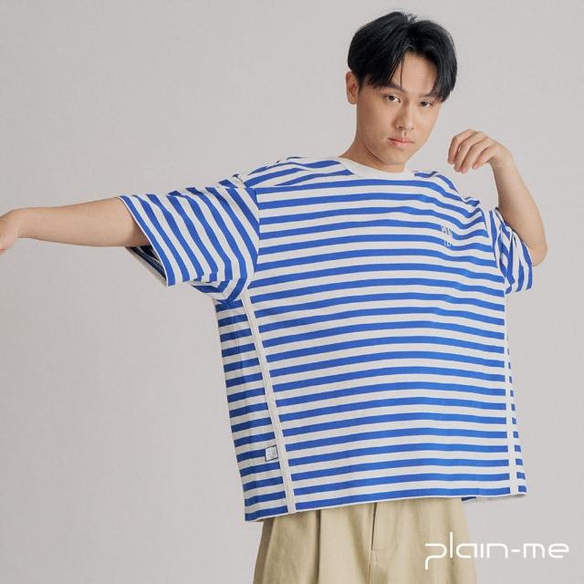 【plain-me】男女款 clip by clip OVERSIZE條紋短袖上衣 PLN0076-251(短袖T 短袖上衣 短TEE)