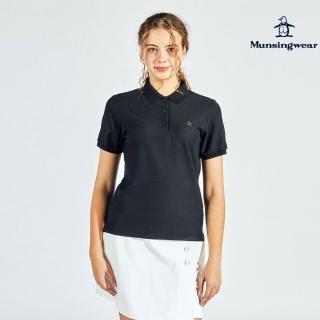 【Munsingwear】企鵝牌 女款黑色高品質棉料透氣舒適合身剪裁短袖POLO衫 MLVJ2500