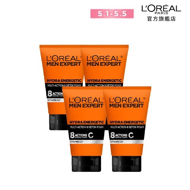 【LOREAL Paris 巴黎萊雅】8效勁能男仕深層洗面乳100ml 超值四入組
