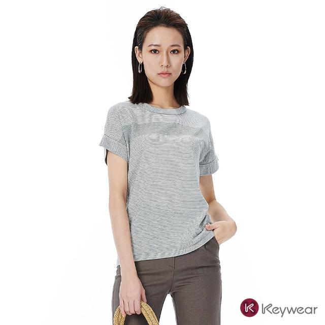 【KeyWear 奇威名品】細條紋圓領針織短袖上衣