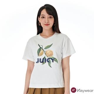 【KeyWear 奇威名品】檸檬刺繡圖案圓領短袖上衣(共2色)