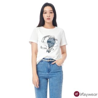 【KeyWear 奇威名品】熱氣球繡花圖案短袖圓領上衣