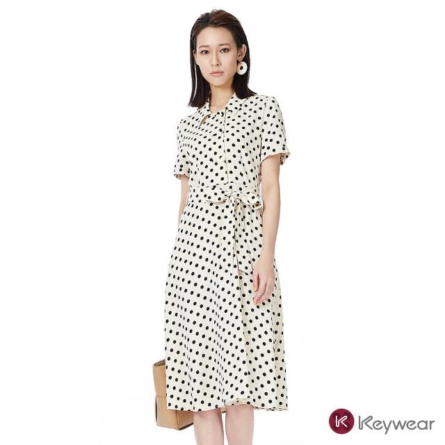 【KeyWear 奇威名品】復古波點短袖連身洋裝