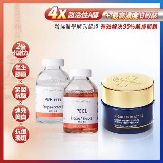 【DermEden 得美登】20%果酸淨白煥膚組+1%A醇煥能緊緻修護霜50mL(撫平皺紋/美白淡斑/抗痘淡疤)