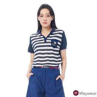 【KeyWear 奇威名品】POLO領拼接條紋設計上衣