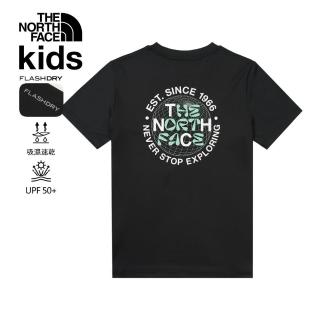 【The North Face 官方旗艦】北面兒童黑色吸濕排汗短袖T恤｜8DD1JK3(排汗衫)