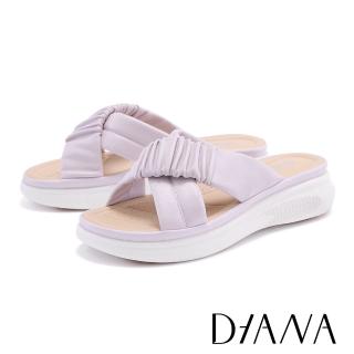 【DIANA】質感羊皮皺褶交叉厚底拖鞋(紫色)