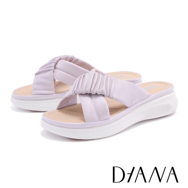 【DIANA】質感羊皮皺褶交叉厚底拖鞋(紫色)