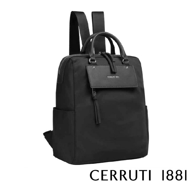 【Cerruti 1881】直播限量2折 義大利原裝進口 頂級皮革尼龍後背包 全新專櫃展示品(6436N 黑色)