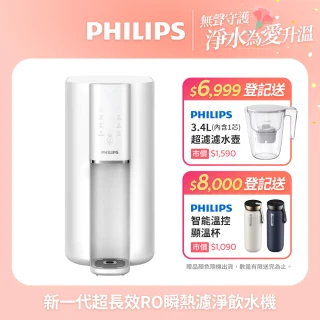 【Philips 飛利浦】新一代超長效過濾智能雙效UV-C滅菌/RO瞬熱濾淨飲水機ADD6901WH(內含濾芯)