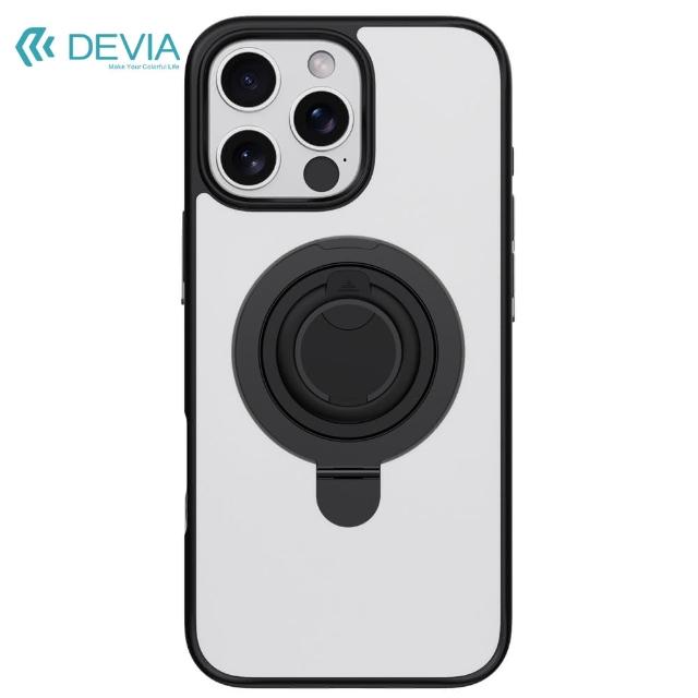 【DEVIA】iPhone 16 Pro Max支架指環扣 MagSafe 保護殼-黑色(PC硬殼+TPU軟邊+金屬磁力支架+矽膠指環扣)