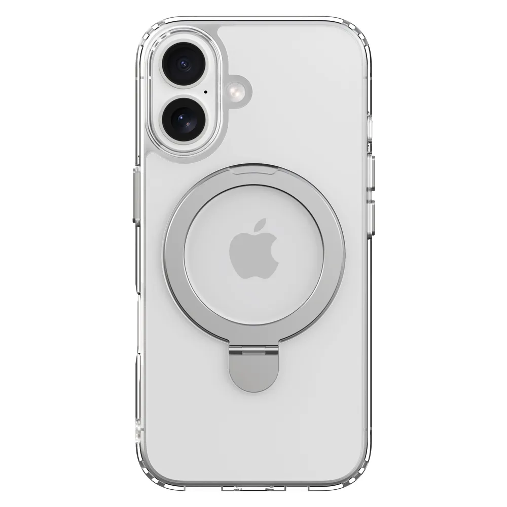 【DEVIA】iPhone 16 金屬支架 MagSafe 保護殼-透明(PC硬殼+TPU軟邊+金屬磁力支架)
