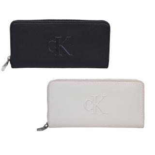 【Calvin Klein】CK 浮雕LOGO多卡皮革長夾(米白色/黑色/贈原廠紙袋母親節送禮)